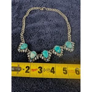 Express Turquoise Statement Necklace Silver Tone Rhinestone Bib